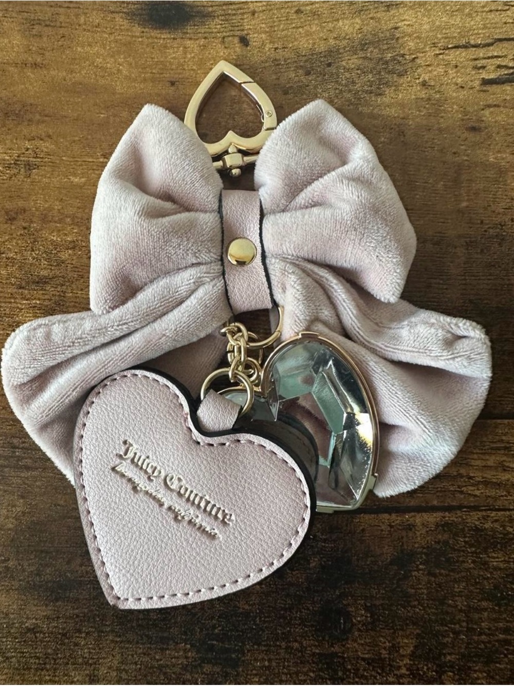 Juicy Couture Blush Pink Bag Charm Keychain with Soft Bow, Hearts, Mirror NWOT